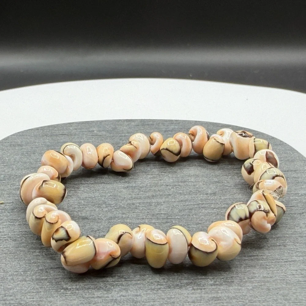 Natural Shell Chip Stretch Bracelet Peach Cream Brown Boho Coastal Beach Jewelry